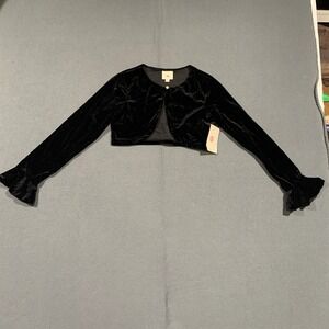 Marmellata Girls Black Crushed Velvet Cropped Bolero Shrug Jacket Size 12 NEW